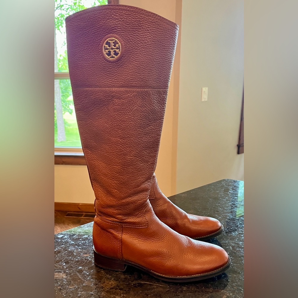 Tory Burch Brown Leather Boots with Logo Detail